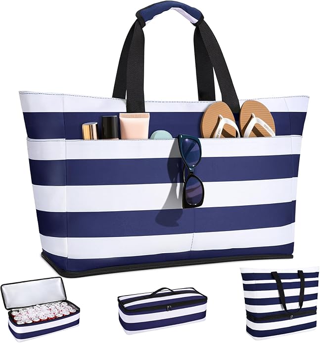 Vewaci Beach Bag with Detachable Cooler, 54L Large Beach Bags Waterproof Sandproof for Women, Travel Tote Bag for Family, Gym