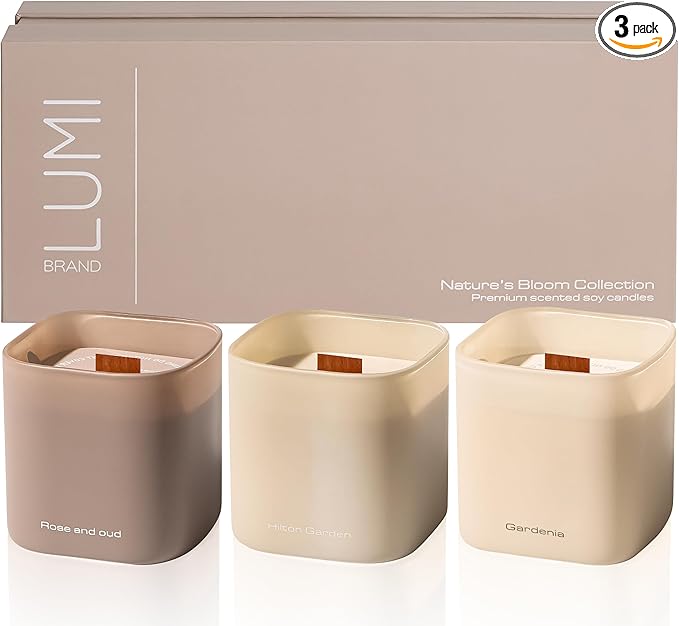 Set of 3 Premium Scented Soy Candles Gift Set | Nature's Bloom Collection - Gardenia, Hilton Garden and Rose & Oud | Crack...