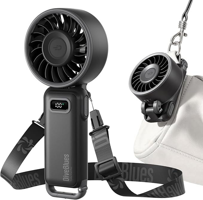 Diveblues Portable Turbo Fan, 100 Speed Handheld Fan with Strong Airflow, Foldable 4 in 1 Personal Fan for Neck, Desk & Tr...
