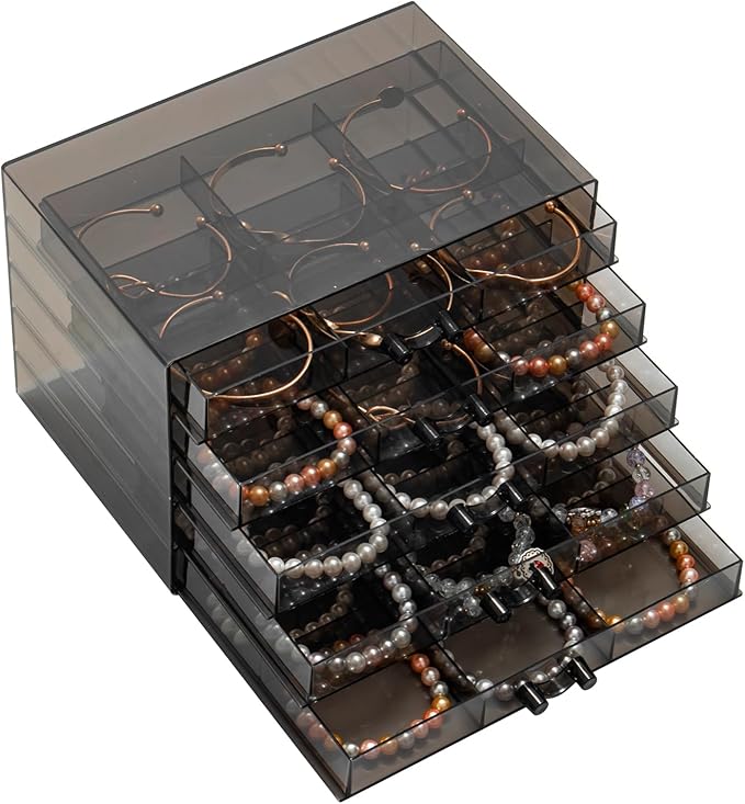 SPAKOWN Earring Organizer, Acrylic Earring Box Large 30 Compartments Jewelry Holder Organizer with 5 Drawers Stackable Ear...