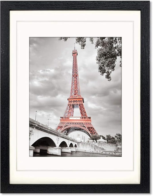 Luxdart 12x16 frames with Mat to Display 11x14 Picture or 8.5x11 photo 12 x 16 Black Solid Wood Picture Frame Wall Art for...