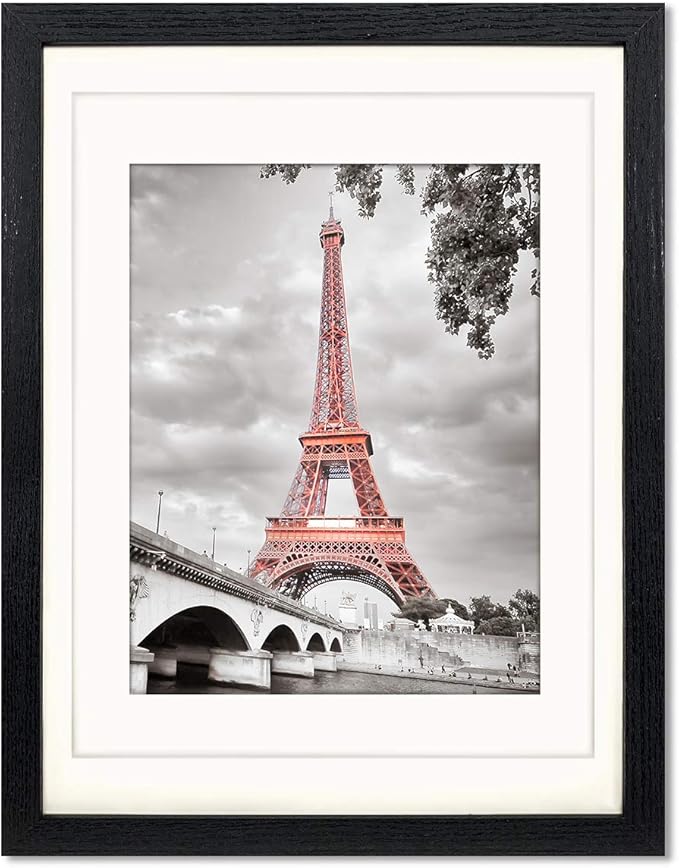 Luxdart 12x16 frames with Mat to Display 11x14 Picture or 8.5x11 photo 12 x 16 Black Solid Wood Picture Frame Wall Art for...