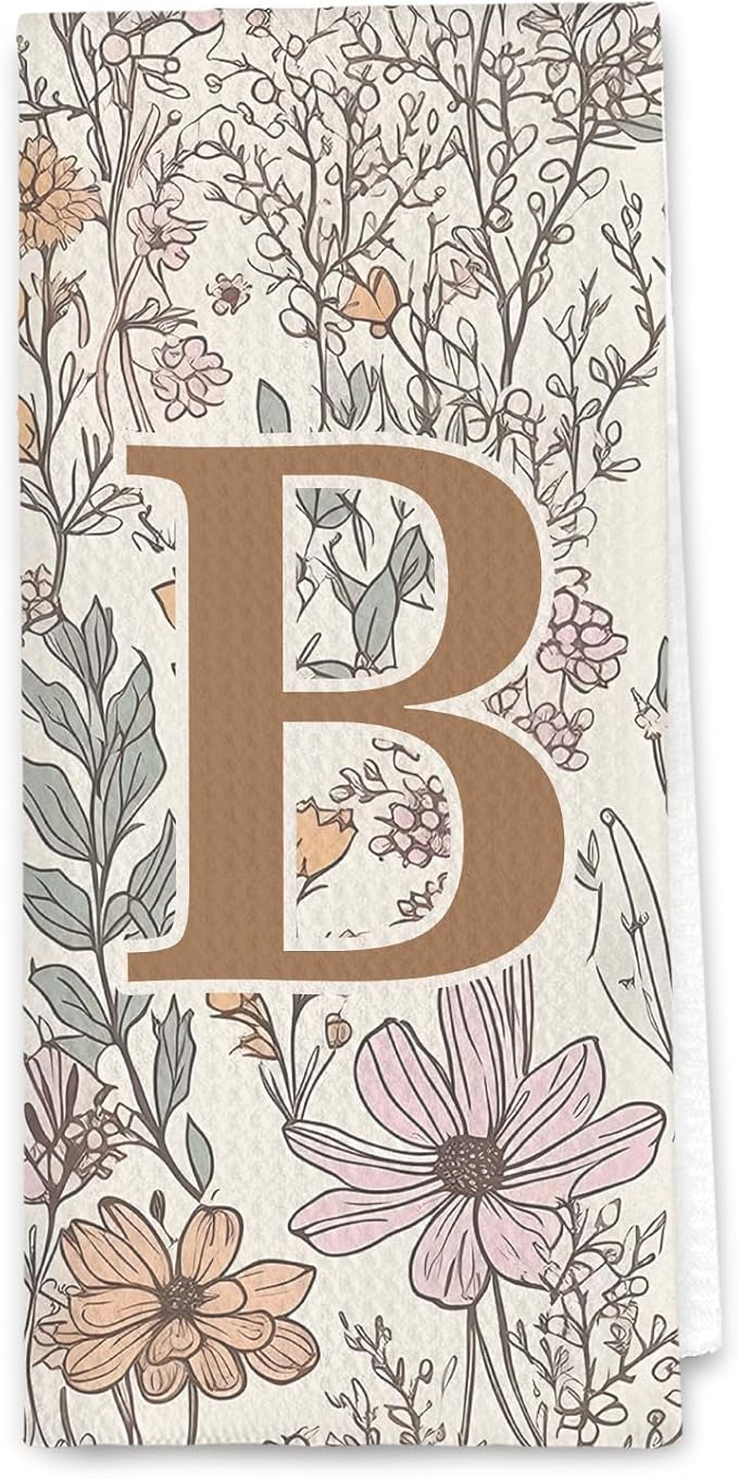 DSHFG Initial B Personalized Floral Kitchen Towels Dish Towel, Custom Hand Towels for Bathroom, Monogrammed Gifts for Wome...