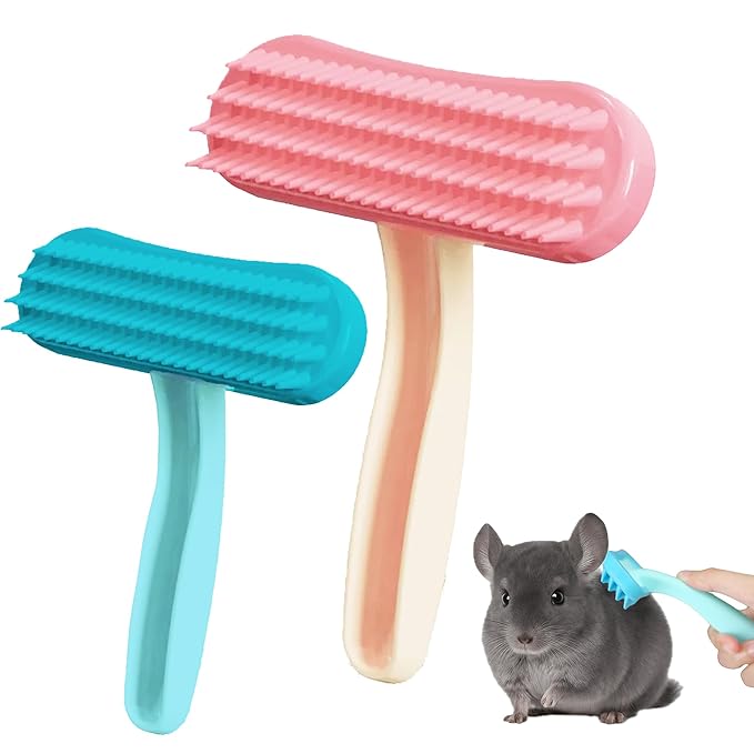 Oxiros 2 Pack Bunny and Chinchilla Grooming Brush – Soft Silicone De-Shedding Bath & Massage Comb for Rabbits, Guinea Pig...