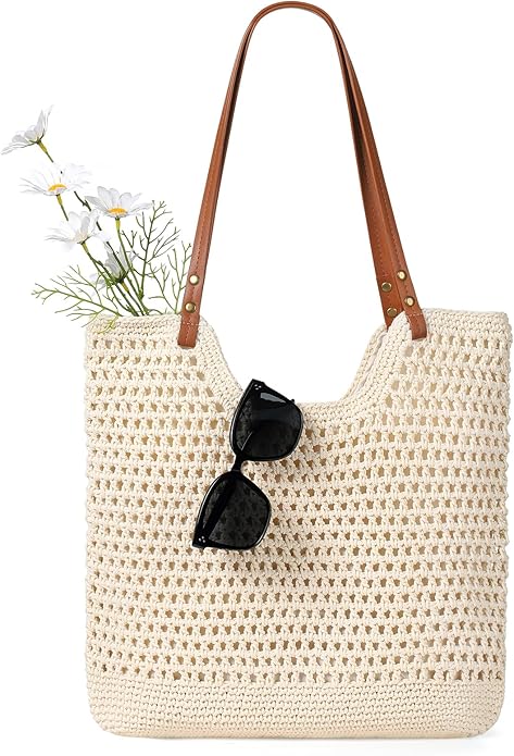 Sightor Crochet Beach Bag, Woven Tote Bag Summer Boho Bag Travel Casual Shoulder Bag for Summer Vacation