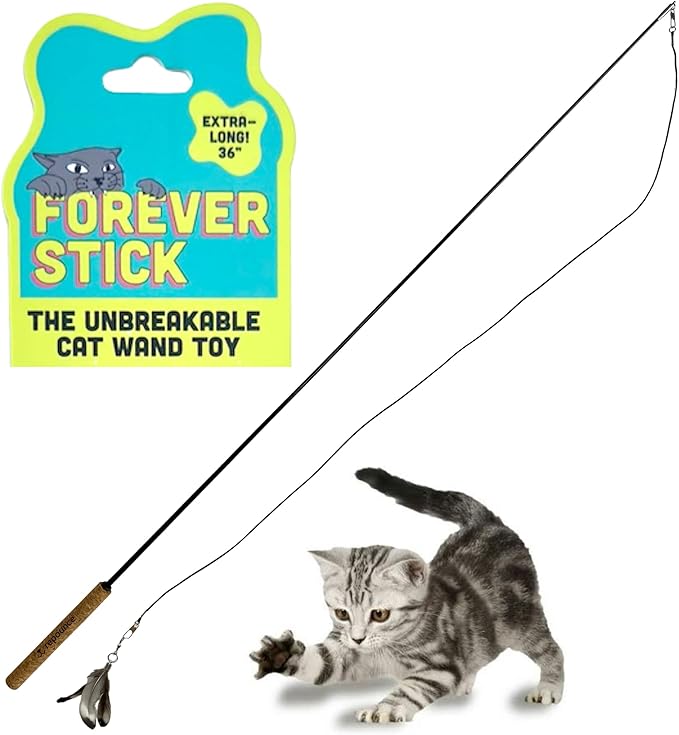 Forever Stick - The Unbreakable Cat Wand Toy, Durable Cat Toy Wand, Extra Long Cat String Toy, Cat Fishing Pole Toy for Bo...