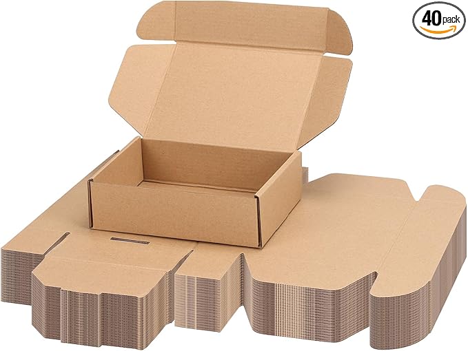 PHAREGE 7x5x2 inch Shipping Boxes Bulk 40 Pack Brown, Tab Lock Tuck Top Mailer Boxes for Packaging Small Business, Small C...