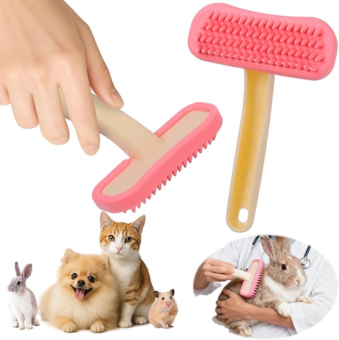 CLLGrocery Bunny Brush, Soft Silicone Small Animal Brush, Short Hair Dog Brush - Removes Loose Fur, Detangles & Massages f...