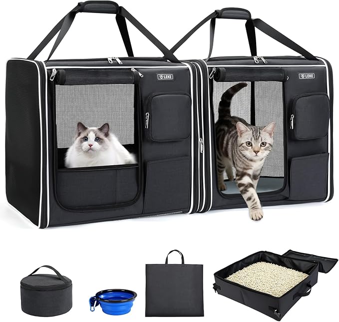 Lekereise Large Cat Carrier Soft Sided, 28" x 13" x 13", Large cat Travel Carrier for 2 Cats with Zipper Locks for Moving ...