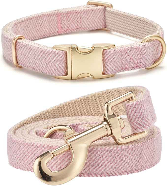 Ewinoom Soft Dog Collar and Leash Set Adjustable Woven Tweed Dog Collars with Metal Buckle and Lead for Small Medium Large...
