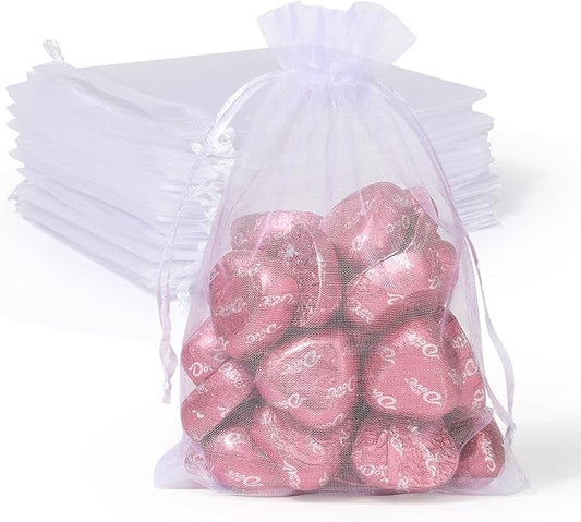 ENNIYU 100PCS Premium Sheer Organza Bags, White Wedding Favor Bags with Drawstring, 4x6 inches Jewelry Gift Pouch for Part...