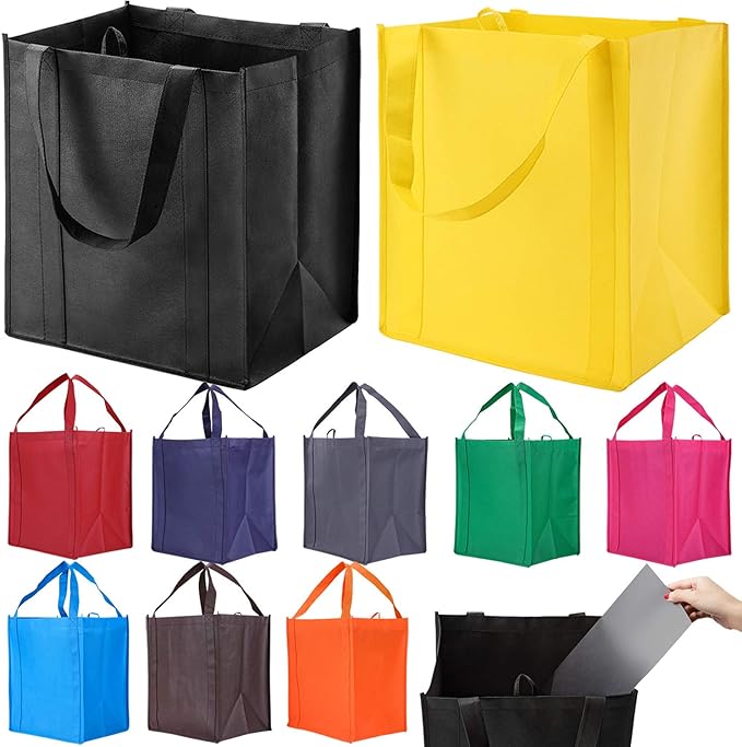 NERUB 10 Pack Reusable Reinforced Handle Grocery Bags - Heavy Duty Large Shopping Totes with Thick Plastic Bottom can hold...