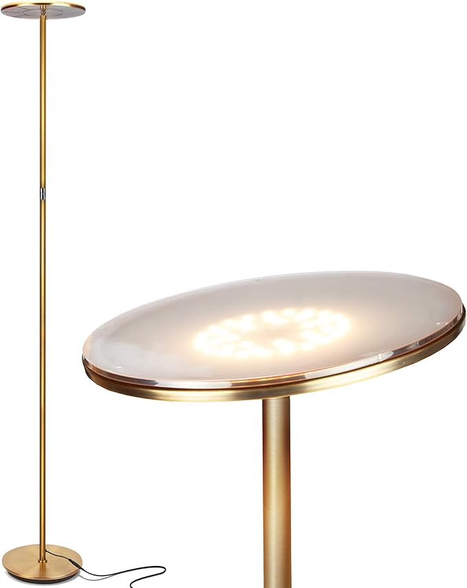 Brightech Sky LED Floor lamp, Torchiere Super Bright Floor Lamp for Living Room Decor & Office - Dimmable, Tall Standing T...