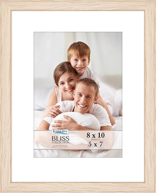 Icona Bay - 8x10 Light Oak Picture Frame with Removable Mat for 5x7 Photo - Modern Style Engineered Wood Frame - Table Top...