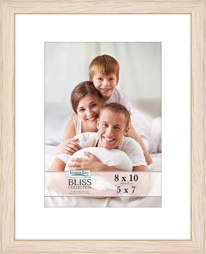 Icona Bay - 8x10 Light Oak Picture Frame with Removable Mat for 5x7 Photo - Modern Style Engineered Wood Frame - Table Top...