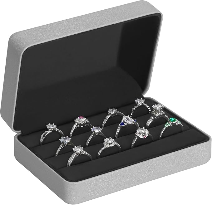 KUKUVR Velet Ring Storage Box for Multiple Rings, Travel Jewelry Stud Earrings Holder Case, 3 Slot Portable Ring Display O...