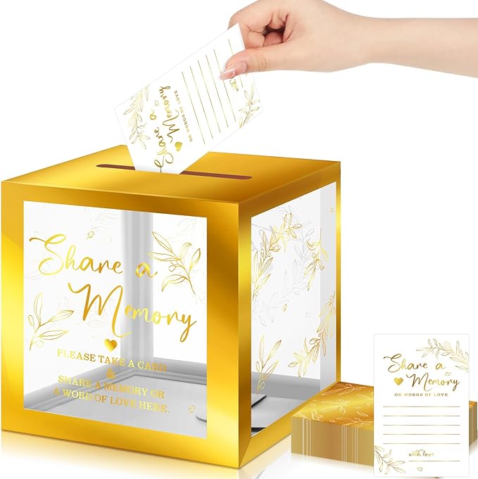 Pajean 50 Pcs Greenery Share a Memory Card for Celebration of Life Memory Cards Box with Transparent Windows Memory Box fo...