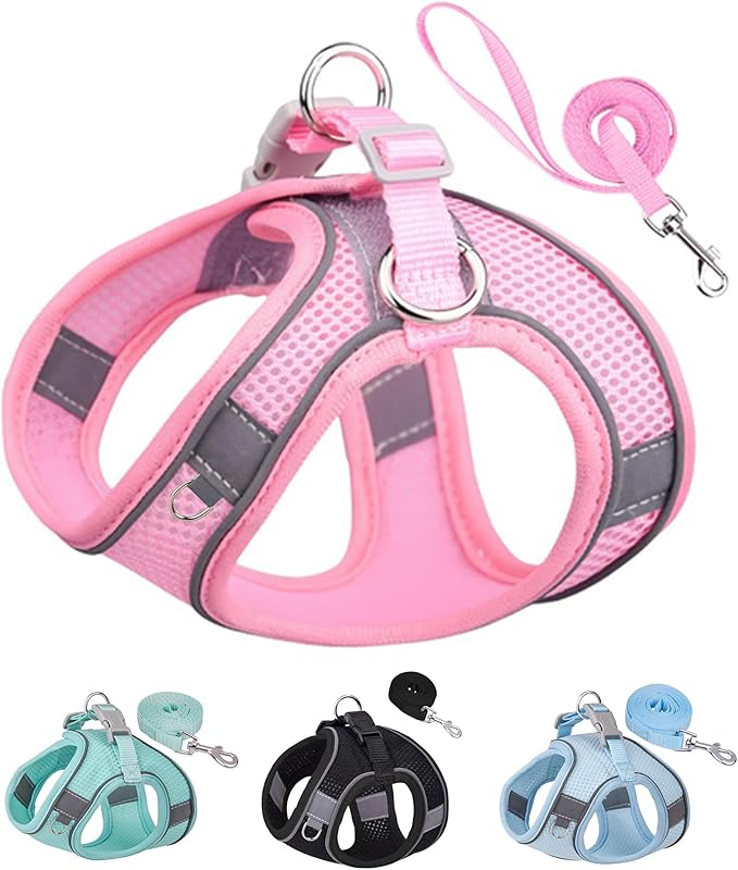 SOLMOONY Dog Harness for Small Medium Large Dogs No Pull, Puppy and Leash Set, Dogs, Step in Harness, mesh Harness. (Pink,...