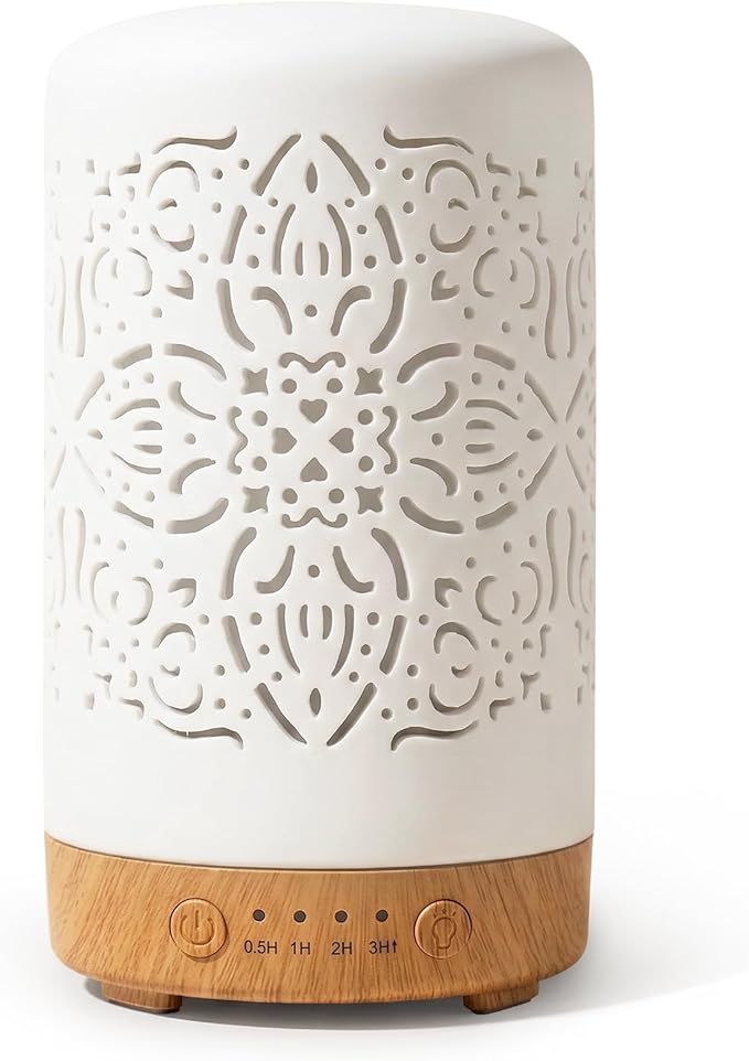 Earnest Living Essential Oil Diffuser White Ceramic Diffuser 100 ml Timers Night Lights and Auto Off Function Home Office ...