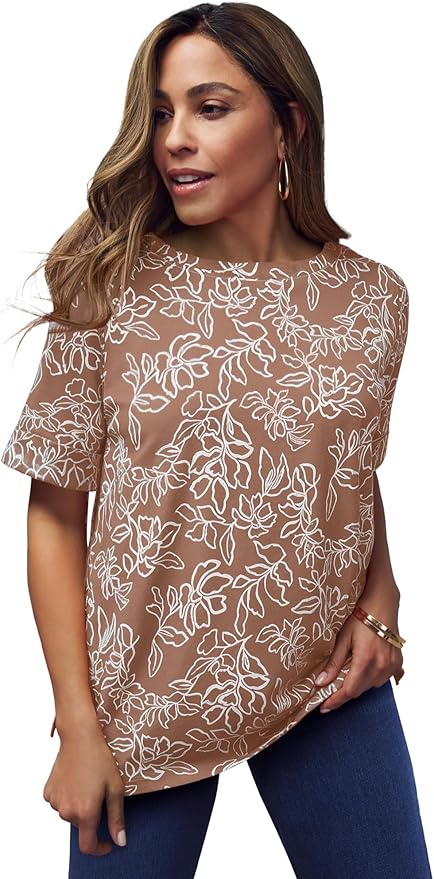 Jessica London Women's Plus Size Stretch Cotton Cuff Tee