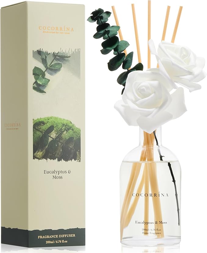 COCORRÍNA Reed Diffuser - Eucalyptus & Moss Scent, 6.76 fl oz Essential Oil with 8 Reed Sticks - Home Fragrance for Bedroo...