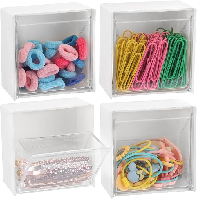 Tecbeauty 4PCS Cotton Pads Holder Dispenser, Wall Mounted Cotton Ball Organizers and Storage Box Rounds Jar Containers for...