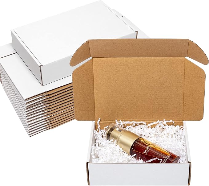 Wowxyz Shipping Boxes 7x5x2" 25 Pack - White Corrugated Cardboard Box Mailers for Small Business, Literature Mailer Box Pa...