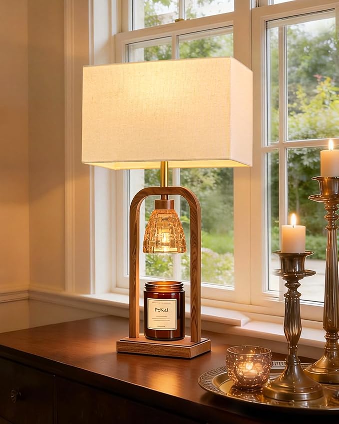 PoKat Electric Candle Warmer Lamp Farmhouse, Wood-Like Candle Lamp Warmer with Timer Dimmer, Wax Light Warmer Lamp Jar Can...