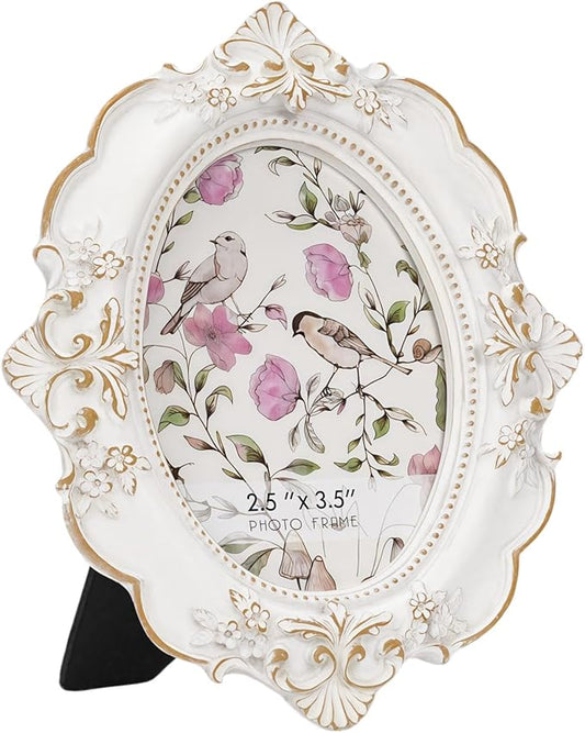 Desklens Vintage Picture Frame, 2.5x3.5 Oval Antique Photo Frame with Real Glass Front, Luxury Table Wall Haning Photo Dis...
