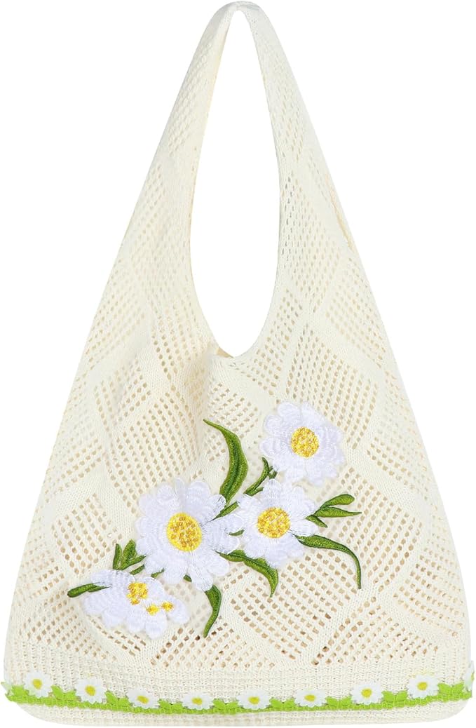 Topdear Crochet Tote Bag for Women, Aesthetic Crochet Mesh Beach Tote Bag, Summer Vacation Knitted Bag for Women Shoulder