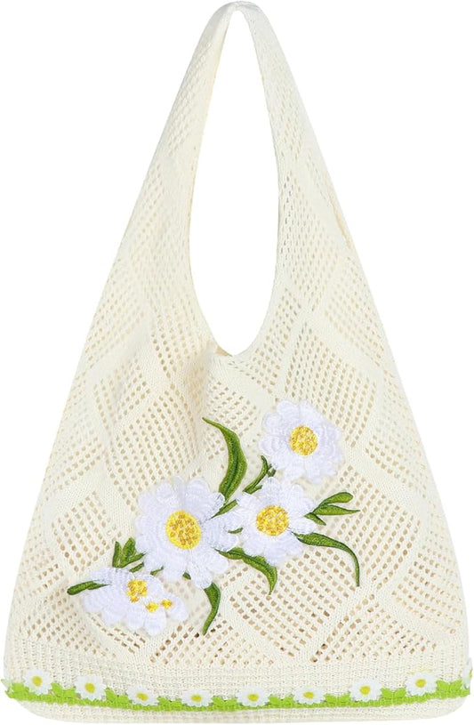 Topdear Crochet Tote Bag for Women, Aesthetic Crochet Mesh Beach Tote Bag, Summer Vacation Knitted Bag for Women Shoulder