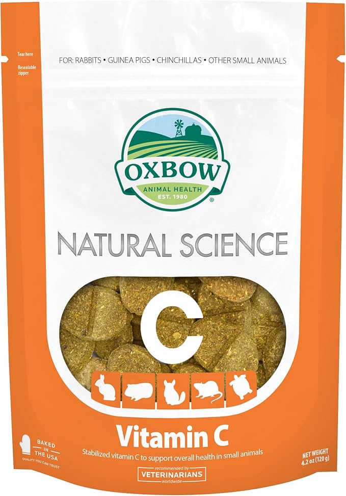 Oxbow Natural Science Vitamin C Supplement, Vitamin C & High-Fiber Timothy Hay, Guinea Pig Items, Made in the USA, Small P...