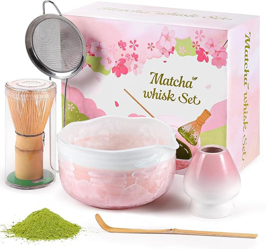 Birthday Gifts for Women: Matcha Whisk Set with Ceramic Matcha Bowl - Bamboo Matcha Whisk & Holder,Bamboo Scoop,Sifter - C...