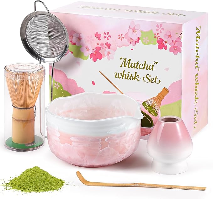 Birthday Gifts for Women: Matcha Whisk Set with Ceramic Matcha Bowl - Bamboo Matcha Whisk & Holder,Bamboo Scoop,Sifter - C...