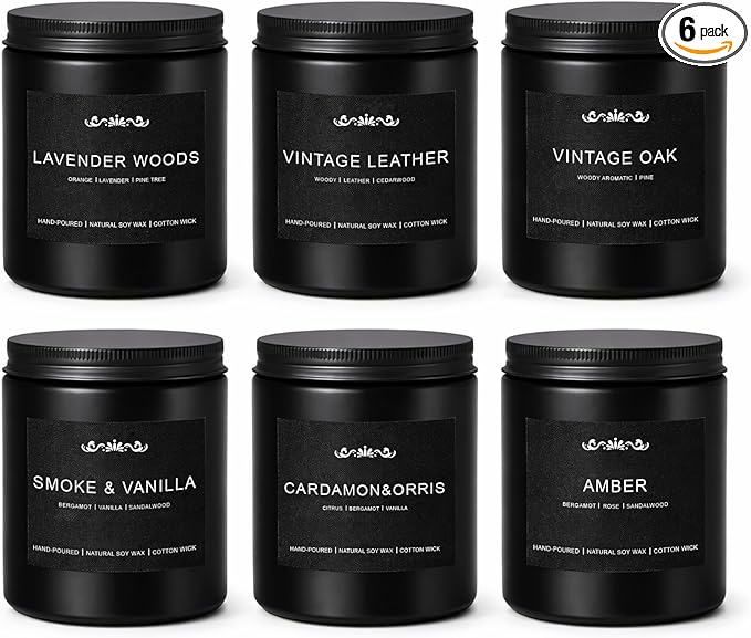 Candles for Men, 6 Pack Soy Wax Gift Set, 300H Long Lasting Home Fragrance with Masculine Scents, Gift for Dad, Husband or...