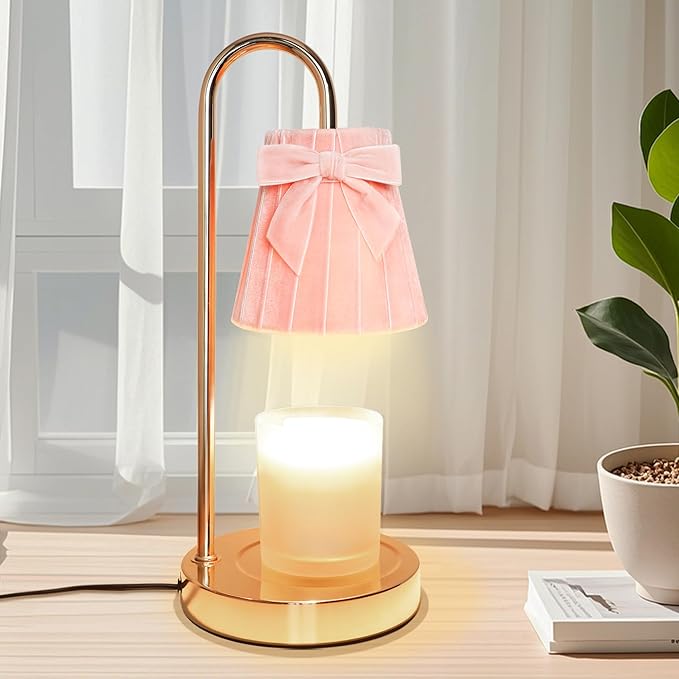 Pink Coquette Bow Flannel Candle Warmer Lamp with Timer and Dimmer, for Mom/Wife, Melt Wax Warmer Lamp with 2 Bulbs for Ca...