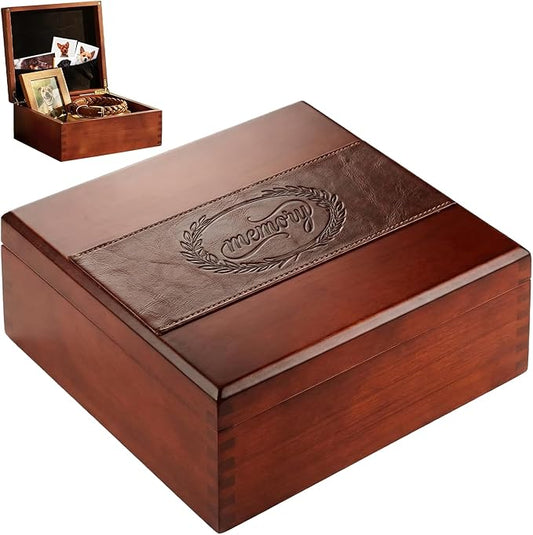 BIBELUN Acacia Wood Keepsake Box-Hinged Lid, Photo Pocket | Vintage Memory Box, Treasure Chest & Jewelry Box, Decorative S...