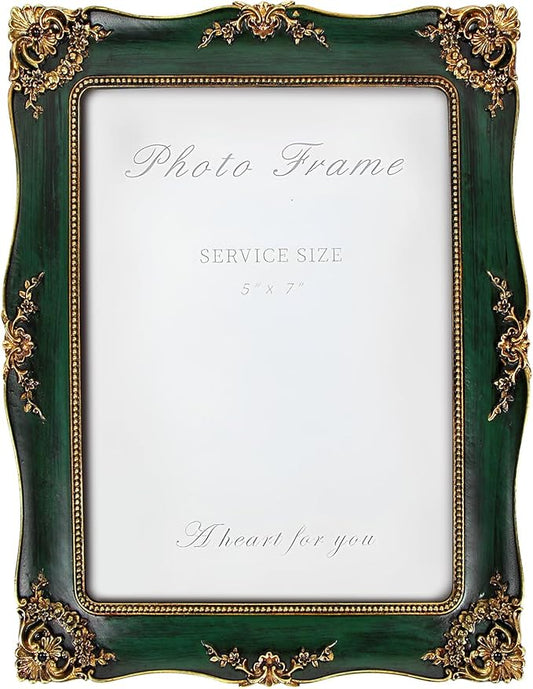 YEPOTUE Vintage Picture Frame 5x7 Inch, Ornate Photo Frame for Wall or Tabletop Display, Antique Picture Frame with Real G...