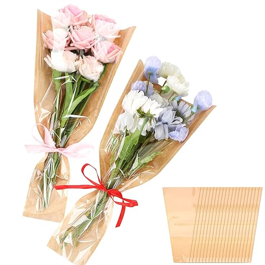 Jansun 40Pcs Flower Wrapping Bags Kraft Paper Flower Sleeves for Bouquets Flower Bags for Birthday Wedding Graduation Gif...