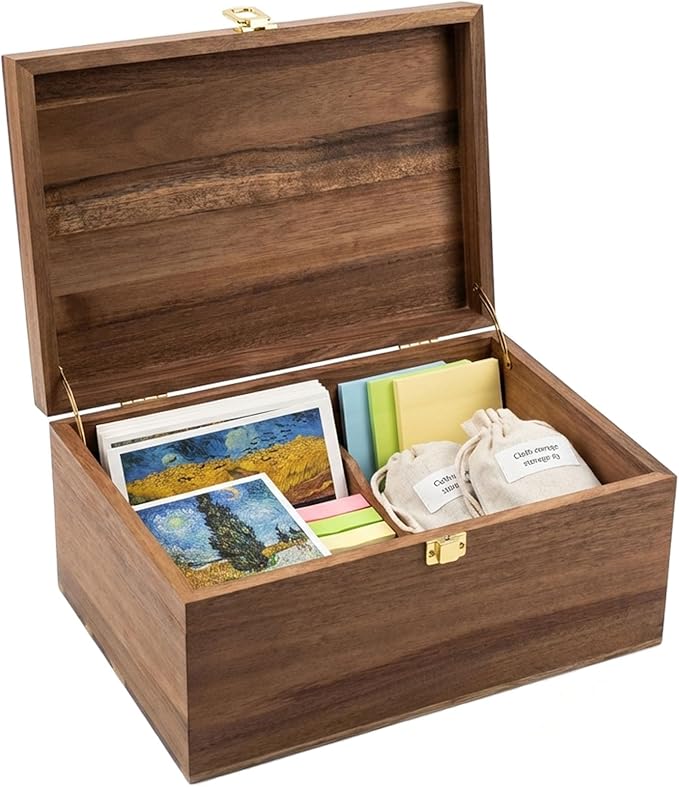 LuckyZoo77 Wooden Keepsake Box with Hinged Lid, Solid Acacia Wood Storage Box with Golden Latch, Large Memory Treasure Box...