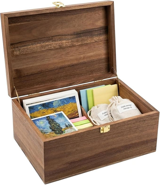 LuckyZoo77 Wooden Keepsake Box with Hinged Lid, Solid Acacia Wood Storage Box with Golden Latch, Large Memory Treasure Box...