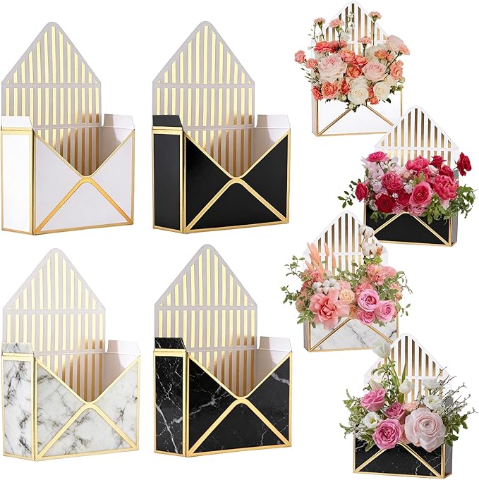 Ncozwo Flower Envelope Boxes Floral Envelope Paper Box Florist Bouquet Folding Gift Packaging Basket for Valentines Day Mo...