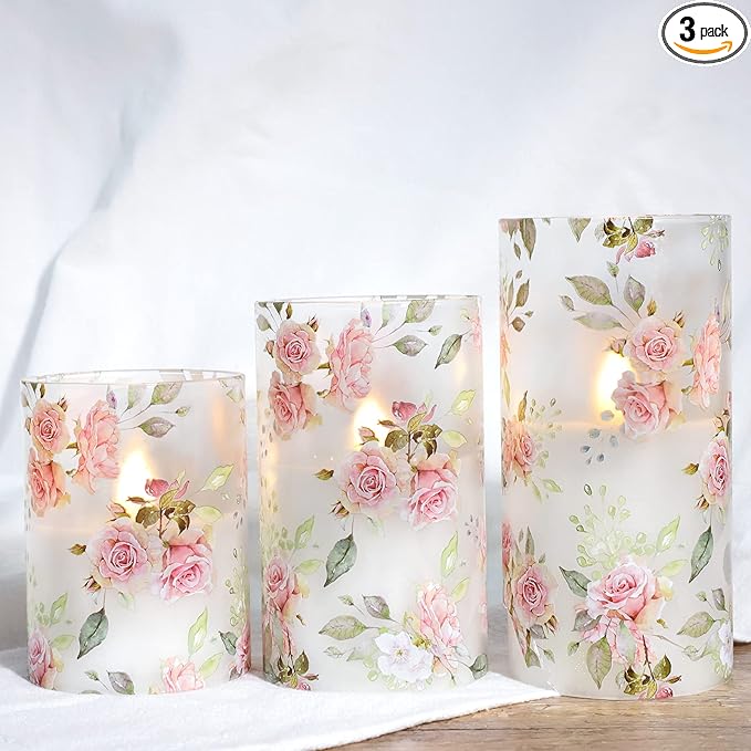 Silverstro Rose Flameless Candles with Remote Real Wax Blinks Glass Battery Operated Candles - Home Party Wedding Thanksgi...
