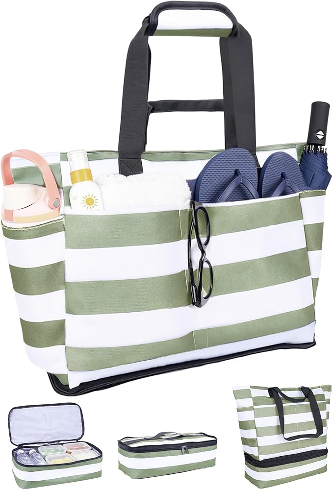 NBERMOTION Beach Bag with Detachable Cooler, 62L Large Beach Bags Waterproof Sandproof for Women,Travel Tote Bag for Family