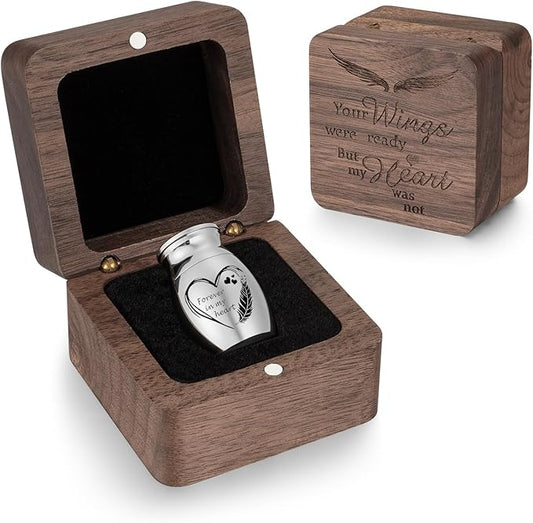 Dletay Angel Wing Small Urns for Human Ashes Square Wooden Keepsake Box 1.57 Inches Heart Mini Cremation Urns for Women Me...