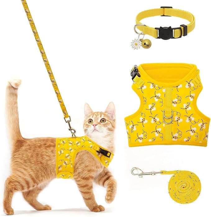 BINGPET Cat Harness with Leash and Collar for Walking - Escape Proof with 59 Inches Leash - Adjustable Soft Vest Harnesses...