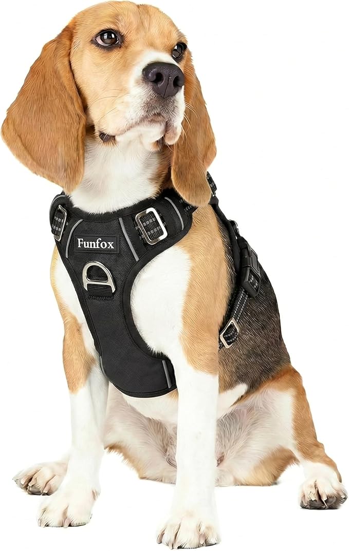 Funfox Dog Harness Medium Sized Dog, Vertical Handle Easy Control, No Pull Pet Vest Adjustable with 2 Leash Clips, Soft Ma...