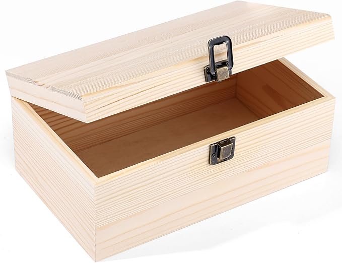 WSICSE Unpainted Wood Box with Hinged Lid - Large 9.2"x5.5"x3.9" for Crafts DIY Storage Jewelry & Gift Box and Hobby Organ...