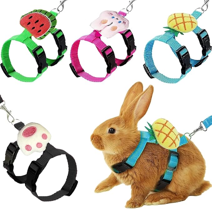 4-Pack Adjustable Bunny Harness & Leash Set - Secure Vest-Style with Bow Tie for Rabbits, Kittens, Puppies & Small Pets