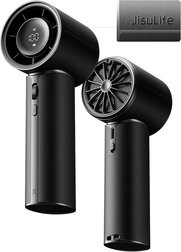 JISULIFE Handheld Fan Pro1 Mini - Refined Utility: Elite PU Leather, 30 Hour Cooling Power, Aroma Pod, 100-Speed Precisio...